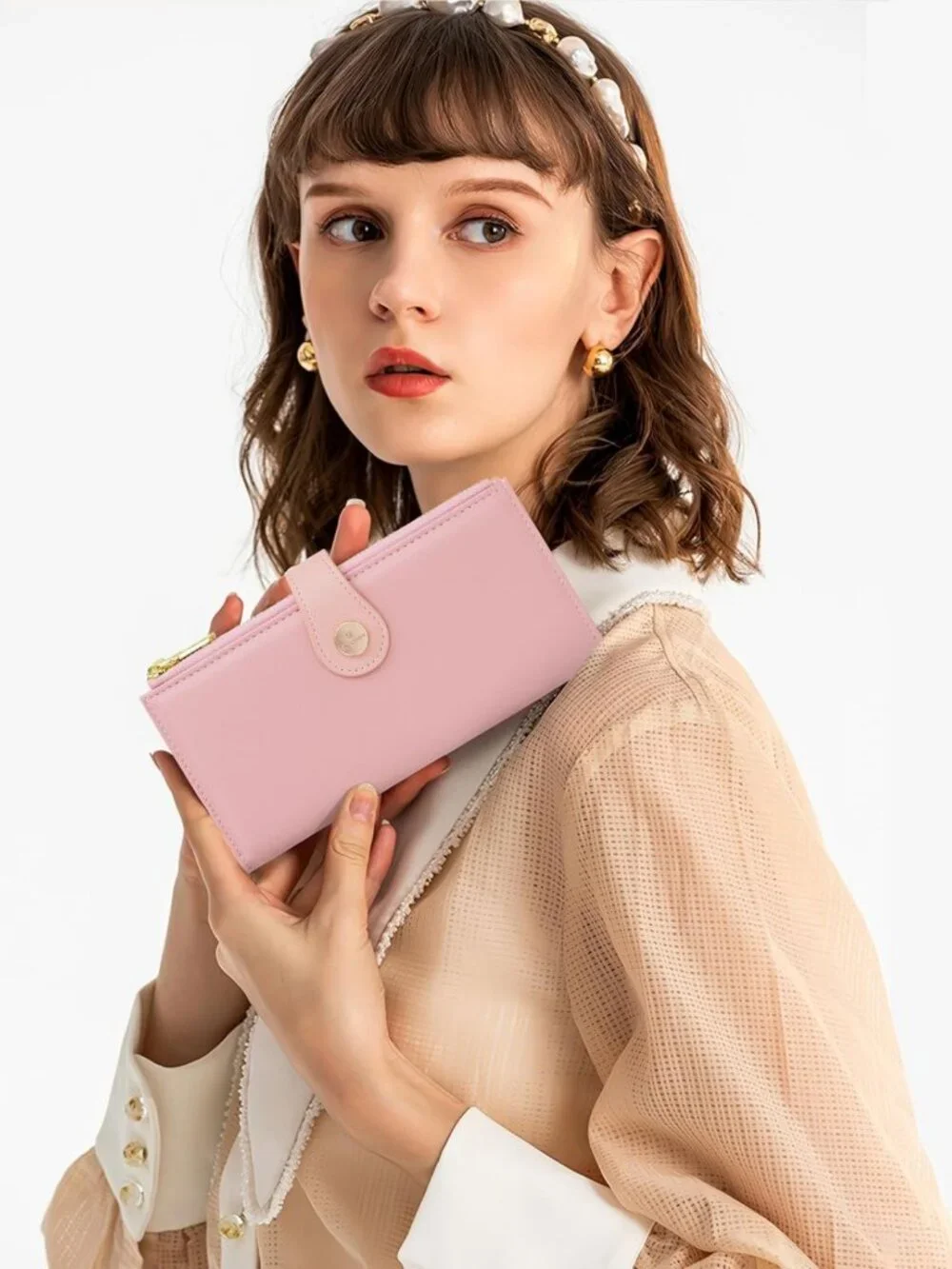 Slim Pink RFID Wallet for Women | 12 Slot Card Holder, Zipper Pocket, Vegan